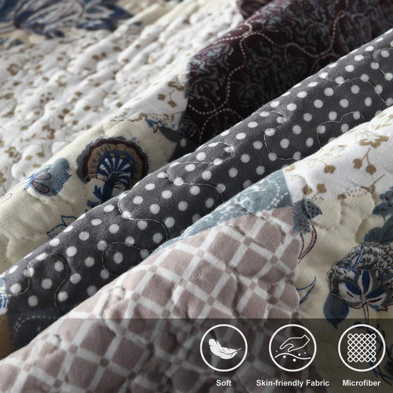 Travan 3-Piece Queen Quilt Set Quilted Bedspread Oversized Microfiber Lightweight Coverlet Set with Shams Reversible Printed Coverlet Bedding Set for All Season, Slate Blue, Queen Size - Image 3